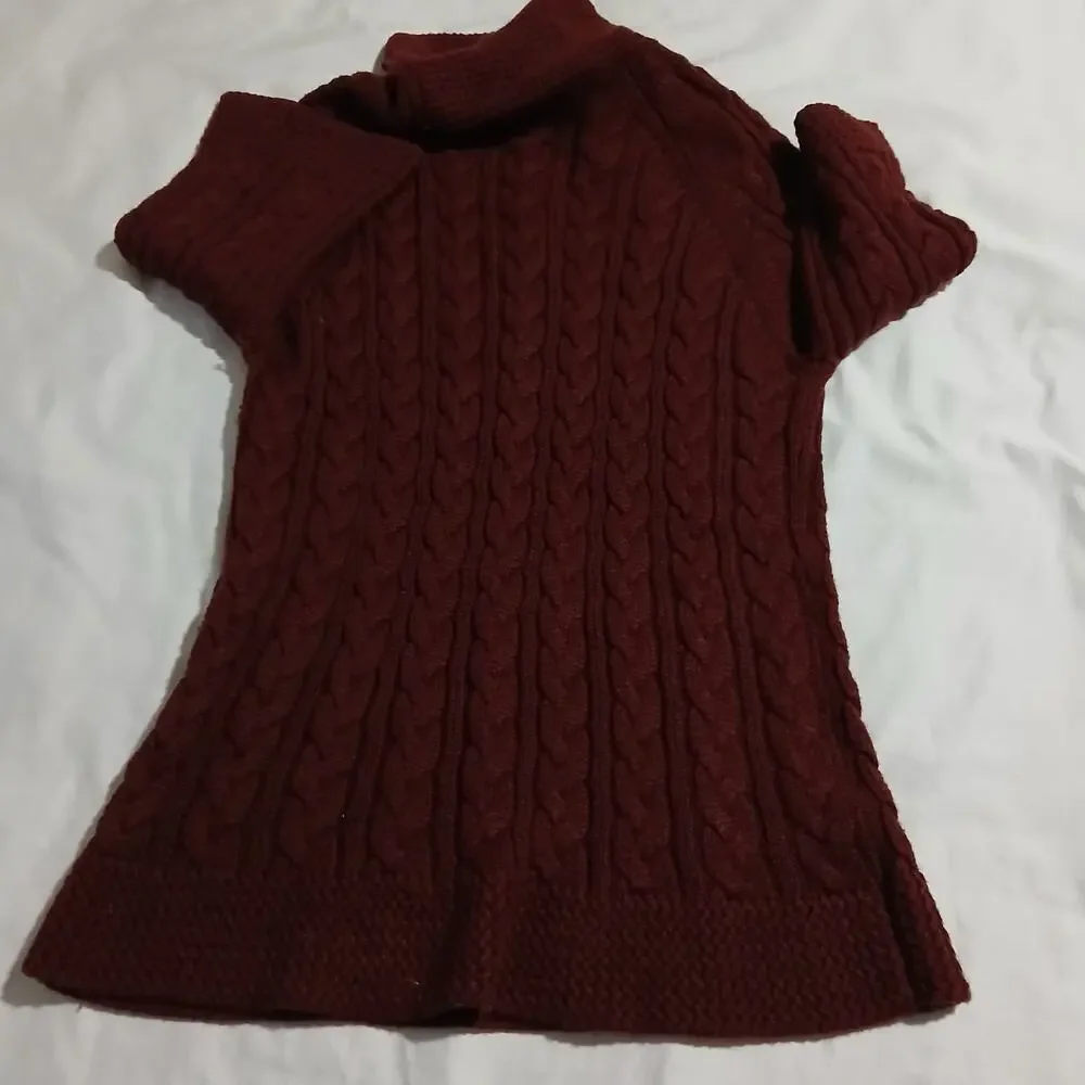 Coldwater Creek L (14/16) Maroon Cable Knit Cowl Neck Wool Blend Tunic Sweater